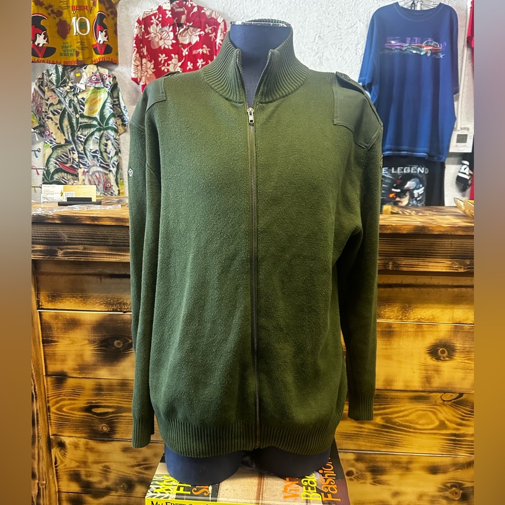 RED CANOE CANADA FIELD PATCH CARDIGAN, OLIVE XL